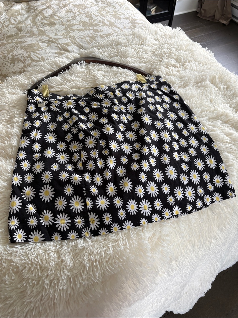Rafaella Black Mini Skirt with White and Yellow Daisy Print